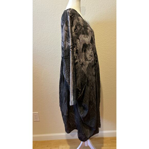 Dress To Kill Jane Mohr Artsy Floral Black Midi Dress Lagenlook Boho One Size - Picture 6 of 11